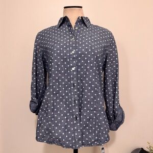 TALBOTS Women's Blue Polka Dot Button-Up Shirt size 8